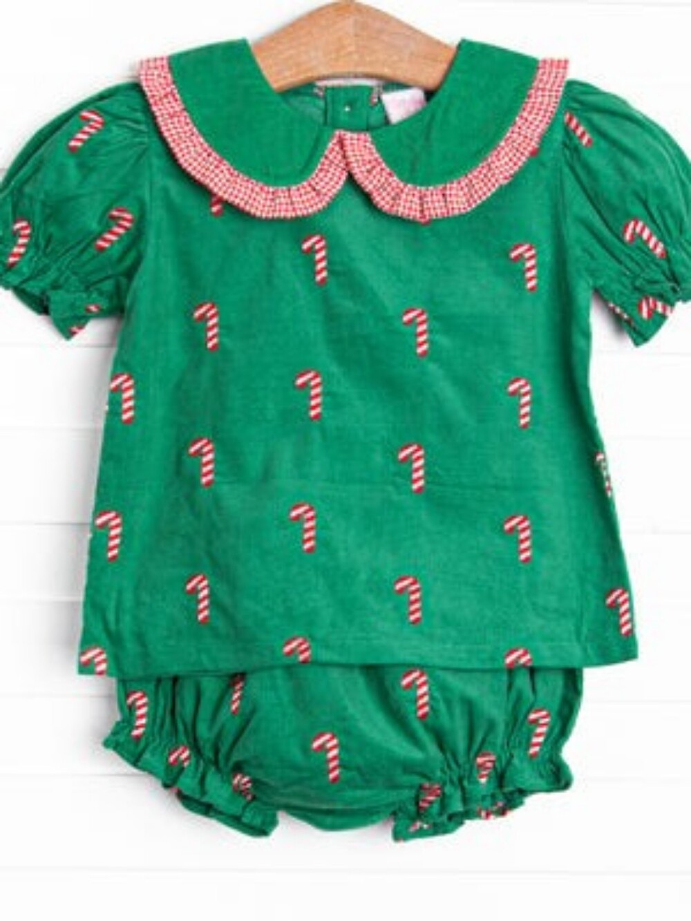 Stitchy Fish Candy Cane Craze Embroidered Diaper Set, Green